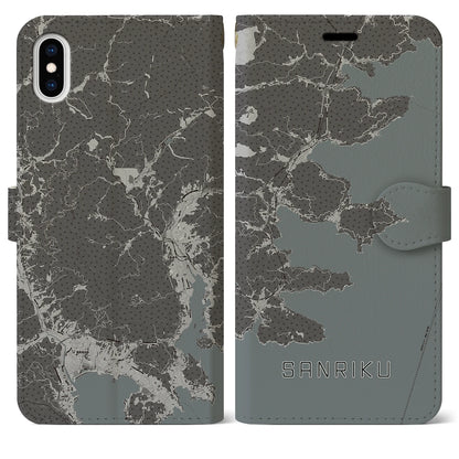 【三陸（岩手県）】地図柄iPhoneケース（手帳タイプ）モノトーン・iPhone XS Max 用