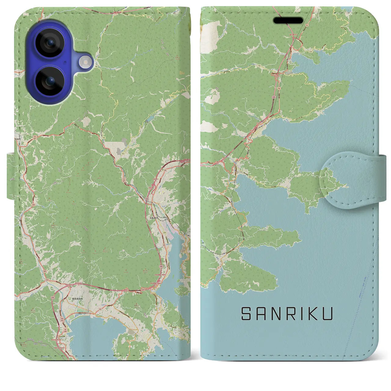 【三陸（岩手県）】地図柄iPhoneケース（手帳タイプ）ナチュラル・iPhone 16 Pro Max 用