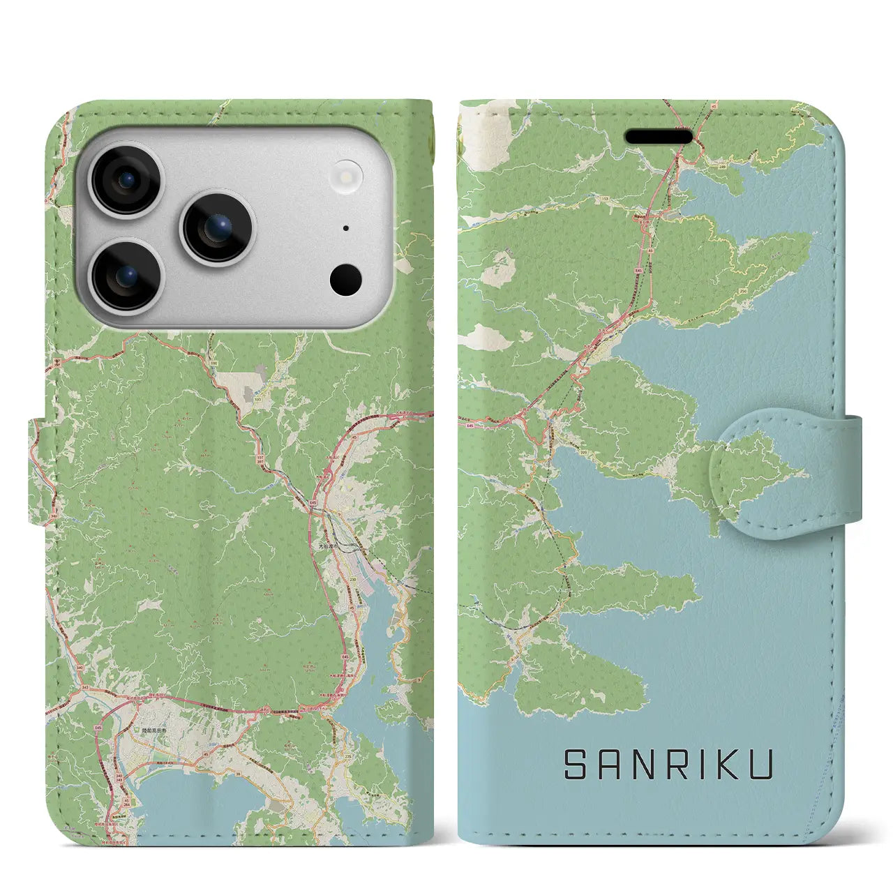 【三陸（岩手県）】地図柄iPhoneケース（手帳タイプ）