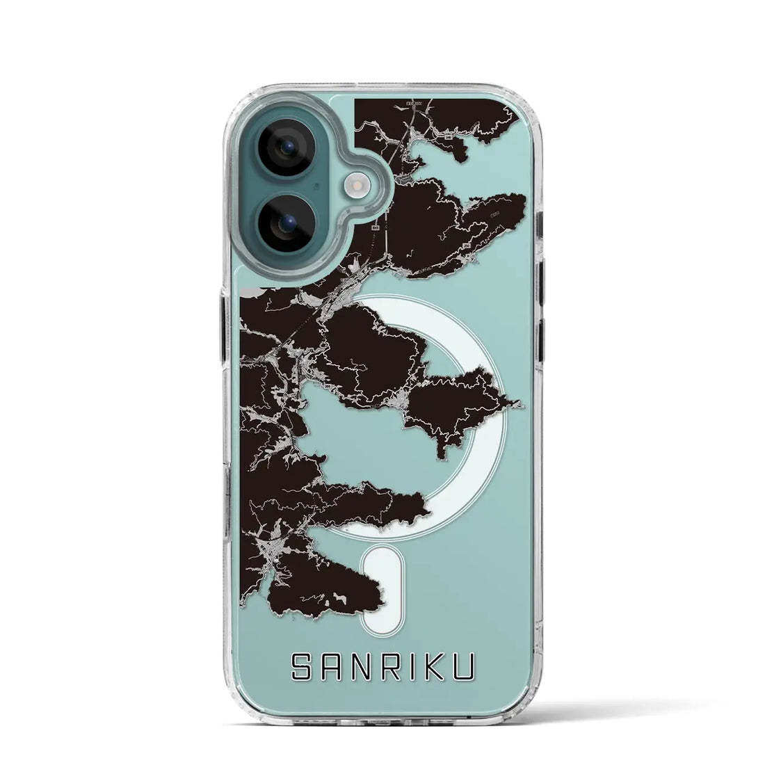 【三陸（岩手県）】地図柄iPhoneケース（MagSafeタイプ）モノトーン・iPhone 16 Pro 用
