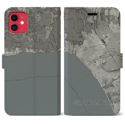 【サンタモニカ（アメリカ）】地図柄iPhoneケース（手帳タイプ）モノトーン・iPhone 11 用