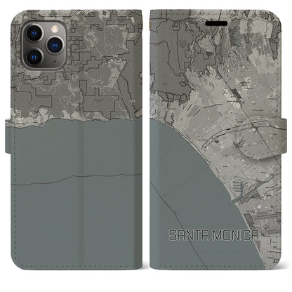 【サンタモニカ（アメリカ）】地図柄iPhoneケース（手帳タイプ）モノトーン・iPhone 11 Pro Max 用