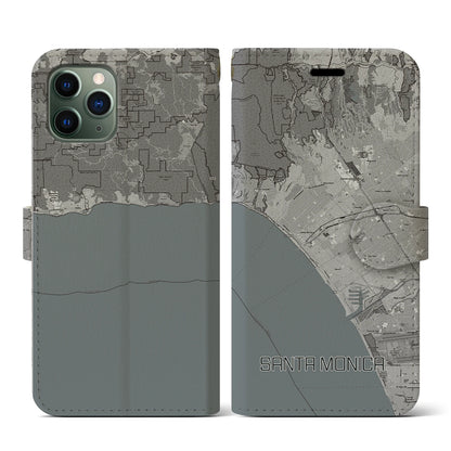 【サンタモニカ（アメリカ）】地図柄iPhoneケース（手帳タイプ）モノトーン・iPhone 11 Pro 用