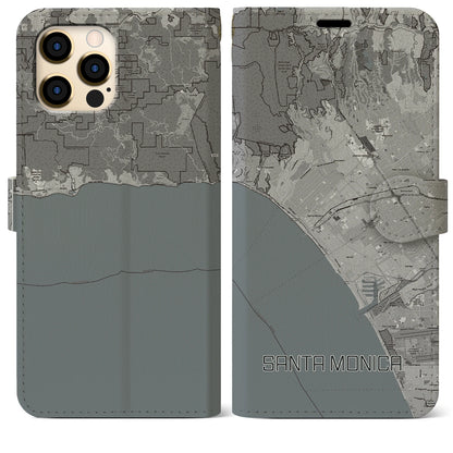【サンタモニカ（アメリカ）】地図柄iPhoneケース（手帳タイプ）モノトーン・iPhone 12 Pro Max 用