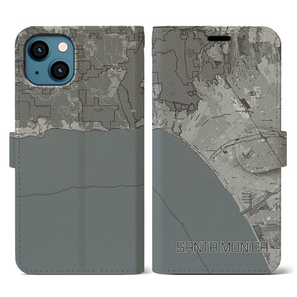 【サンタモニカ（アメリカ）】地図柄iPhoneケース（手帳タイプ）モノトーン・iPhone 13 用
