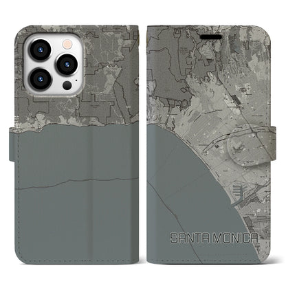 【サンタモニカ（アメリカ）】地図柄iPhoneケース（手帳タイプ）モノトーン・iPhone 13 Pro 用