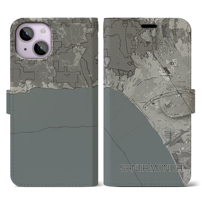 【サンタモニカ（アメリカ）】地図柄iPhoneケース（手帳タイプ）モノトーン・iPhone 14 用