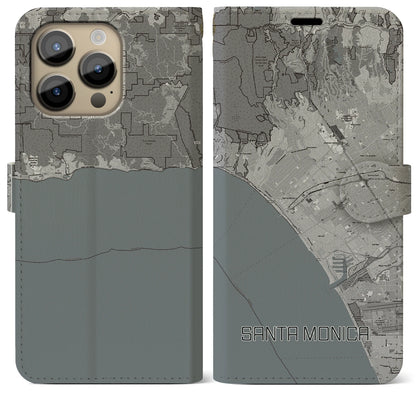 【サンタモニカ（アメリカ）】地図柄iPhoneケース（手帳タイプ）モノトーン・iPhone 14 Pro Max 用