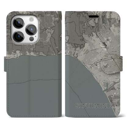 【サンタモニカ（アメリカ）】地図柄iPhoneケース（手帳タイプ）モノトーン・iPhone 14 Pro 用