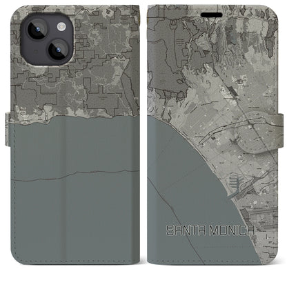 【サンタモニカ（アメリカ）】地図柄iPhoneケース（手帳タイプ）モノトーン・iPhone 14 Plus 用