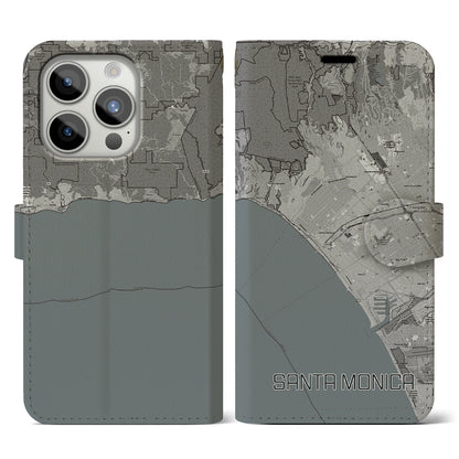 【サンタモニカ（アメリカ）】地図柄iPhoneケース（手帳タイプ）モノトーン・iPhone 15 Pro 用