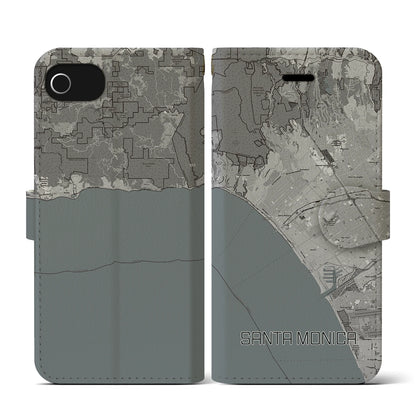 【サンタモニカ（アメリカ）】地図柄iPhoneケース（手帳タイプ）モノトーン・iPhone SE（第3 / 第2世代） / 8 / 7 / 6s / 6 用