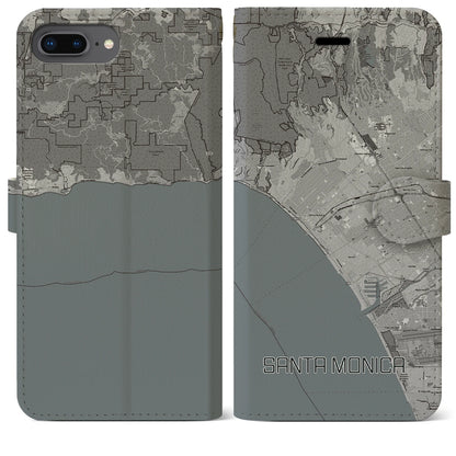 【サンタモニカ（アメリカ）】地図柄iPhoneケース（手帳タイプ）モノトーン・iPhone 8Plus /7Plus / 6sPlus / 6Plus 用