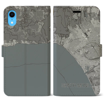 【サンタモニカ（アメリカ）】地図柄iPhoneケース（手帳タイプ）モノトーン・iPhone XR 用