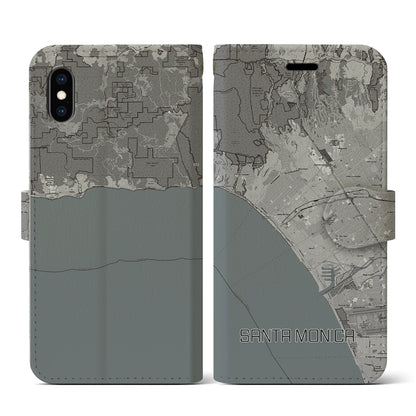 【サンタモニカ（アメリカ）】地図柄iPhoneケース（手帳タイプ）モノトーン・iPhone XS / X 用