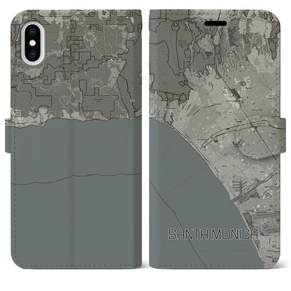 【サンタモニカ（アメリカ）】地図柄iPhoneケース（手帳タイプ）モノトーン・iPhone XS Max 用