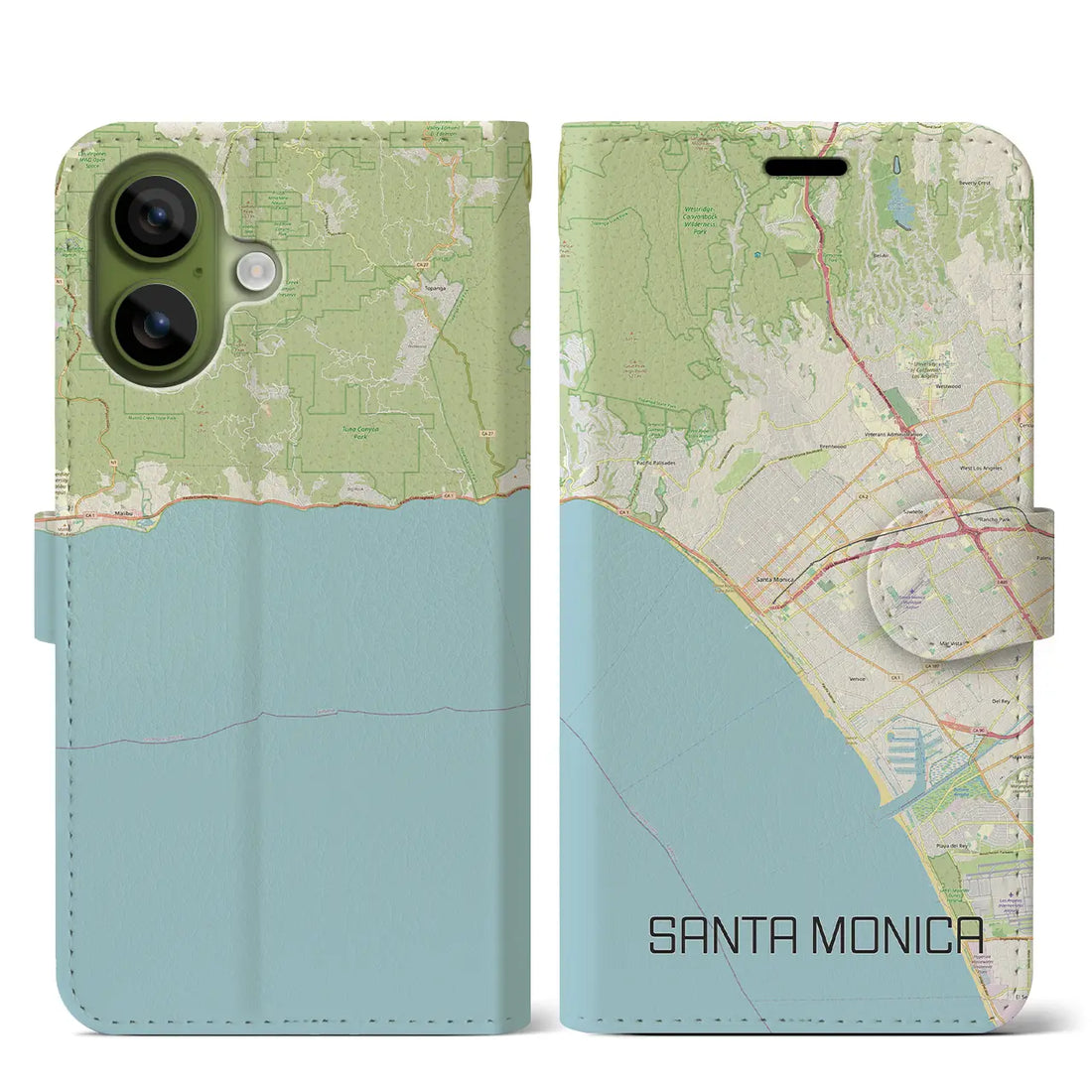 【サンタモニカ(アメリカ)】地図柄iPhoneケース(手帳タイプ)モノトーン・iPhone 17 Pro Max 用