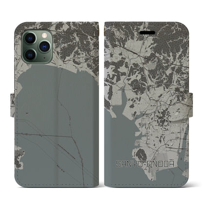 【山陽小野田（山口県）】地図柄iPhoneケース（手帳タイプ）モノトーン・iPhone 11 Pro 用