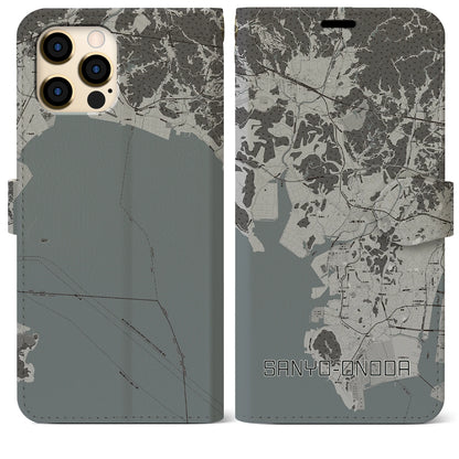 【山陽小野田（山口県）】地図柄iPhoneケース（手帳タイプ）モノトーン・iPhone 12 Pro Max 用