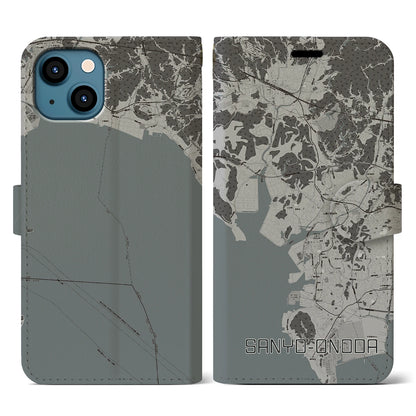 【山陽小野田（山口県）】地図柄iPhoneケース（手帳タイプ）モノトーン・iPhone 13 用