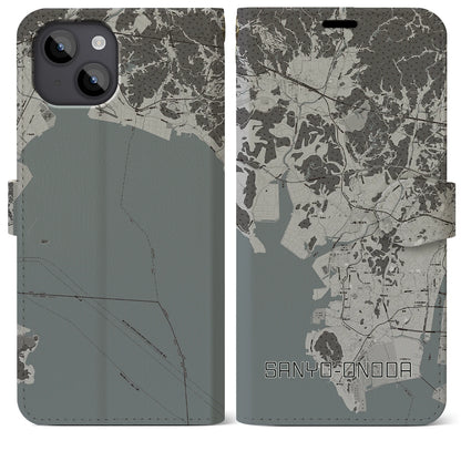 【山陽小野田（山口県）】地図柄iPhoneケース（手帳タイプ）モノトーン・iPhone 14 Plus 用