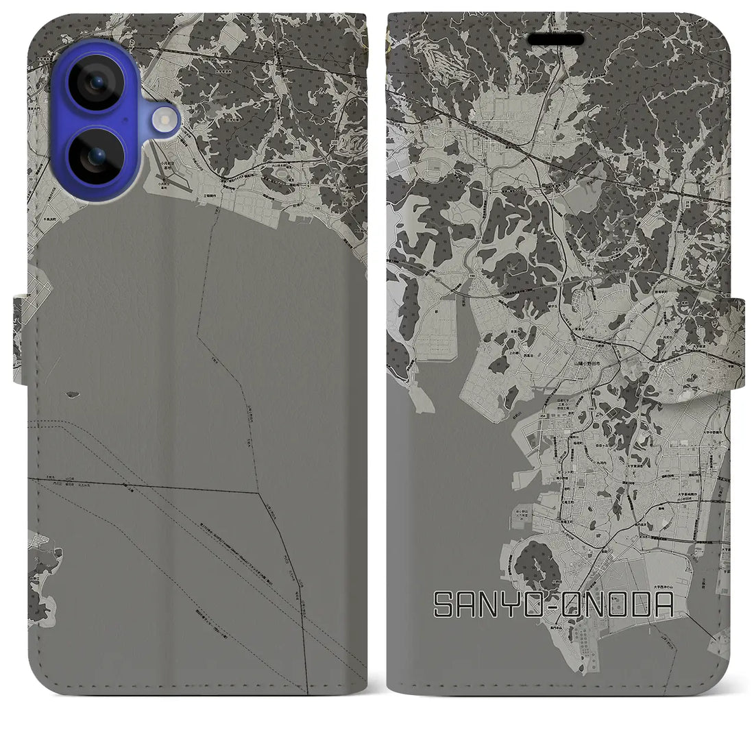 【山陽小野田(山口県)】地図柄iPhoneケース(手帳タイプ)モノトーン・iPhone 16 Pro Max 用