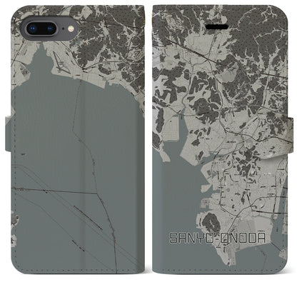 【山陽小野田（山口県）】地図柄iPhoneケース（手帳タイプ）モノトーン・iPhone 8Plus /7Plus / 6sPlus / 6Plus 用