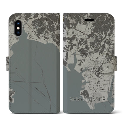 【山陽小野田（山口県）】地図柄iPhoneケース（手帳タイプ）モノトーン・iPhone XS / X 用