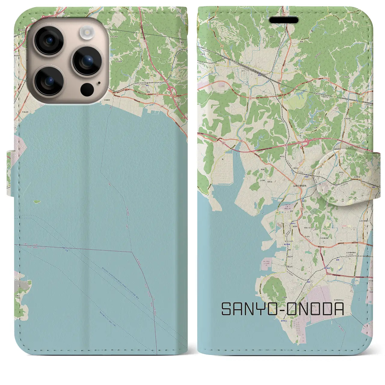 【山陽小野田（山口県）】地図柄iPhoneケース（手帳タイプ）ナチュラル・iPhone 16 Plus 用