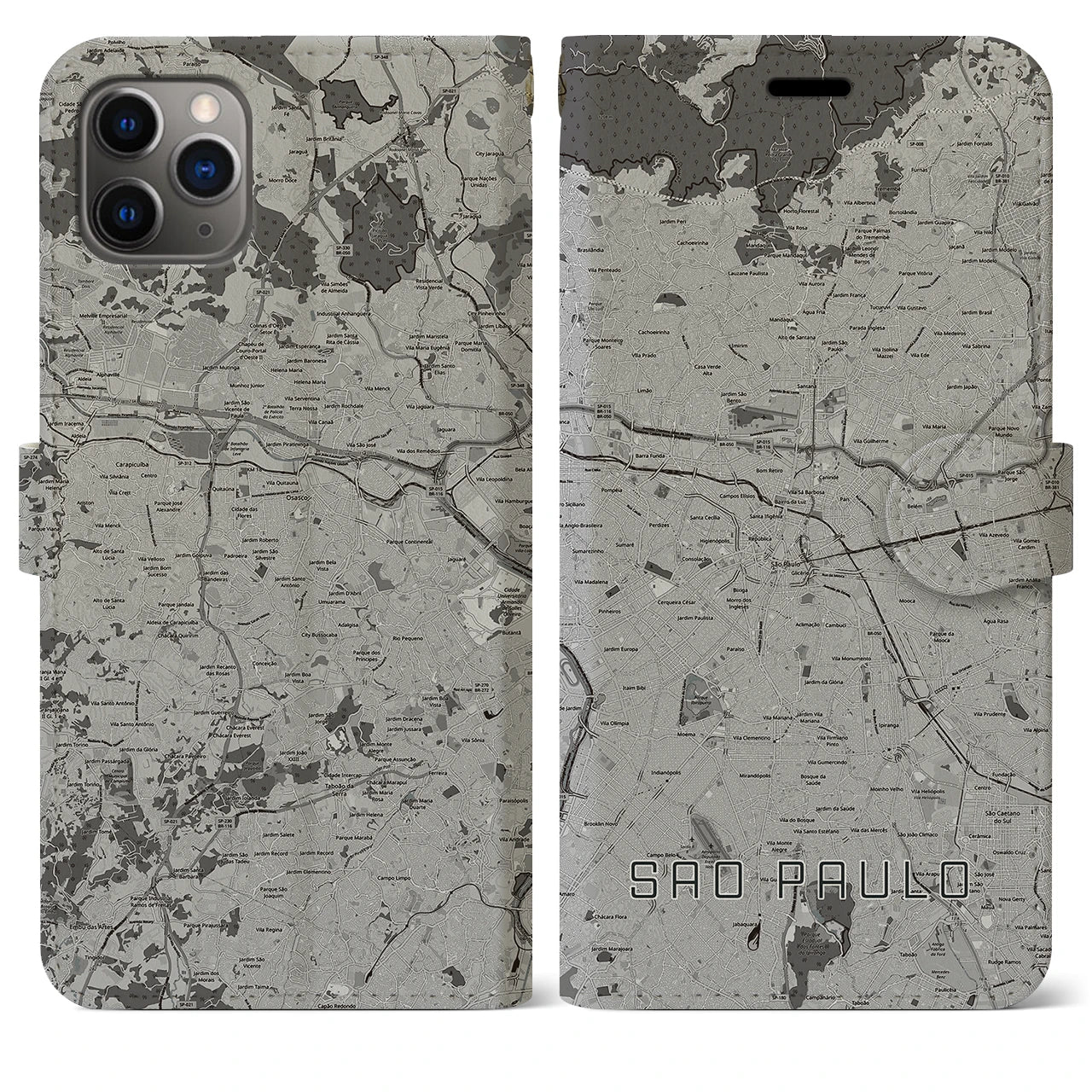 【サンパウロ】地図柄iPhoneケース（手帳両面タイプ・モノトーン）iPhone 11 Pro Max 用