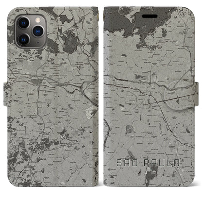【サンパウロ（ブラジル）】地図柄iPhoneケース（手帳タイプ）モノトーン・iPhone 11 Pro Max 用