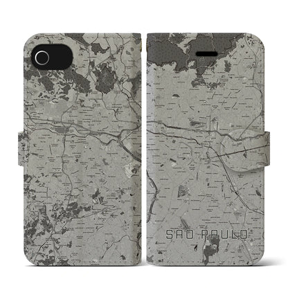 【サンパウロ（ブラジル）】地図柄iPhoneケース（手帳タイプ）モノトーン・iPhone SE（第3 / 第2世代） / 8 / 7 / 6s / 6 用