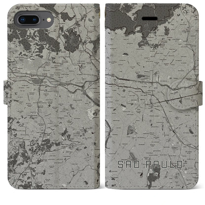 【サンパウロ（ブラジル）】地図柄iPhoneケース（手帳タイプ）モノトーン・iPhone 8Plus /7Plus / 6sPlus / 6Plus 用
