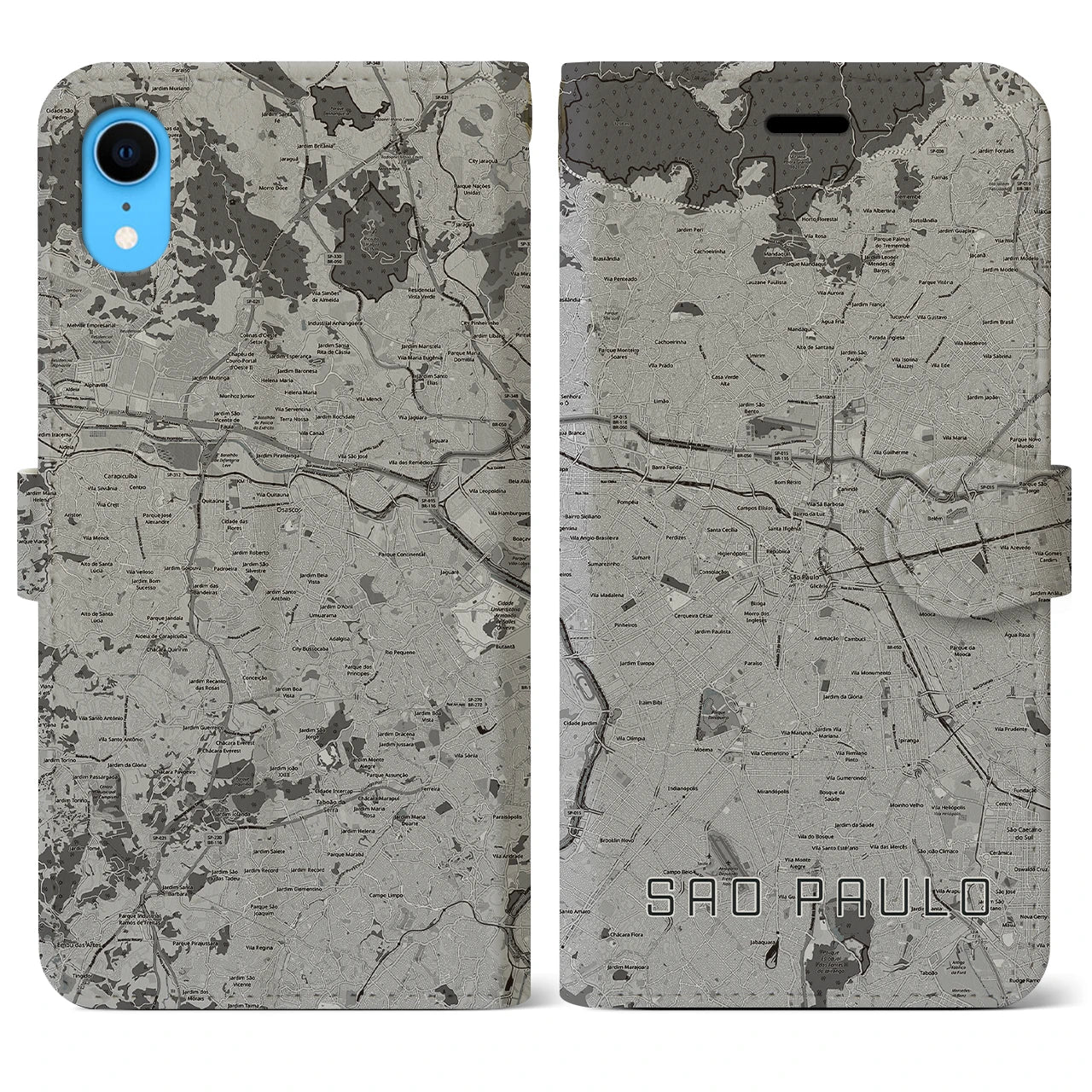 【サンパウロ】地図柄iPhoneケース（手帳両面タイプ・モノトーン）iPhone XR 用