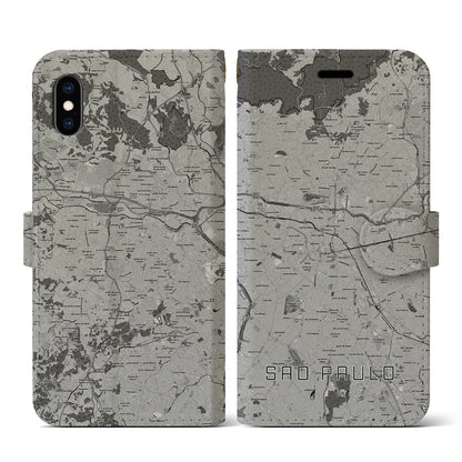 【サンパウロ（ブラジル）】地図柄iPhoneケース（手帳タイプ）モノトーン・iPhone XS / X 用