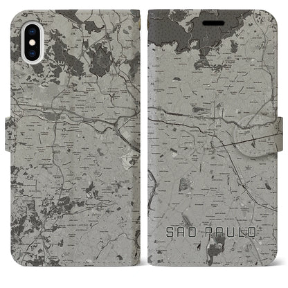 【サンパウロ（ブラジル）】地図柄iPhoneケース（手帳タイプ）モノトーン・iPhone XS Max 用