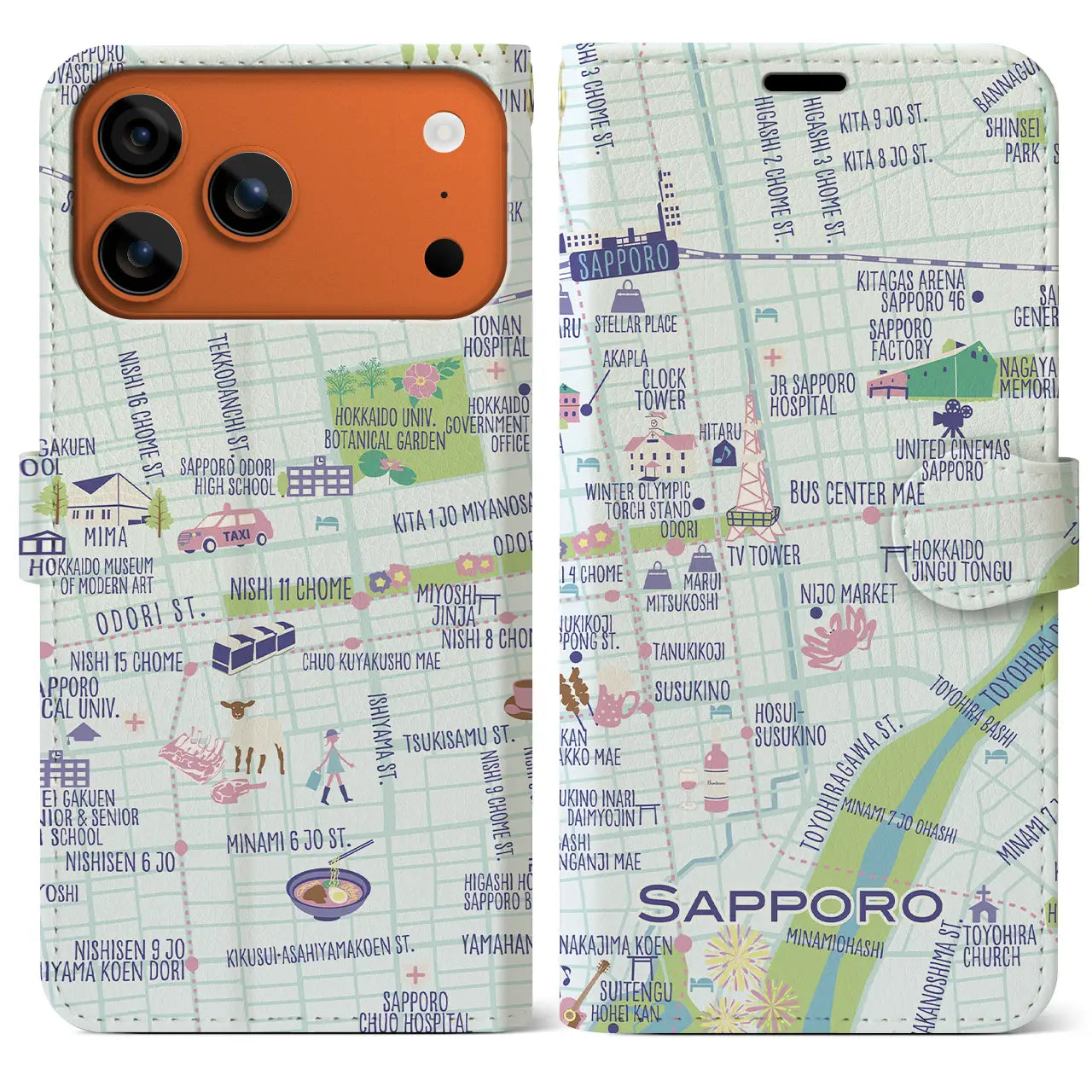 【札幌】イラストマップiPhoneケース（手帳タイプ）