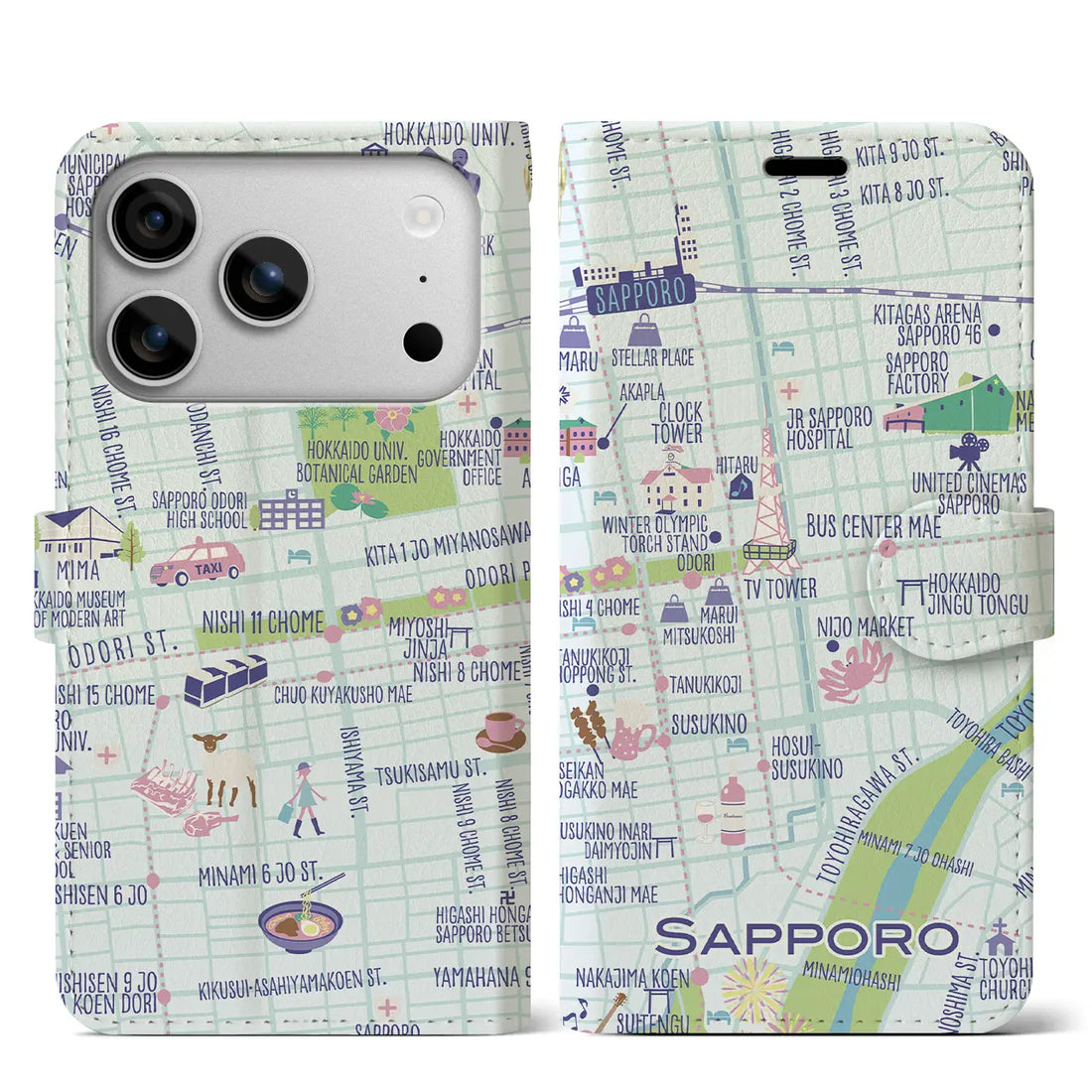 【札幌】イラストマップiPhoneケース（手帳タイプ）