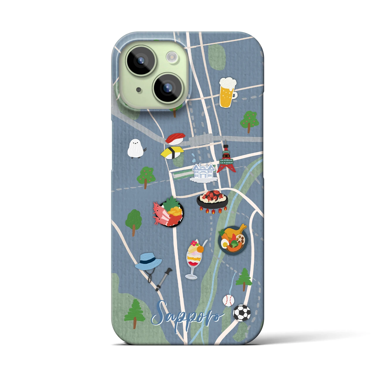 【札幌（Walk &amp; Eat）】Walk &amp; Eat iPhoneケース（バックカバータイプ）ライトブルー・iPhone 15 用