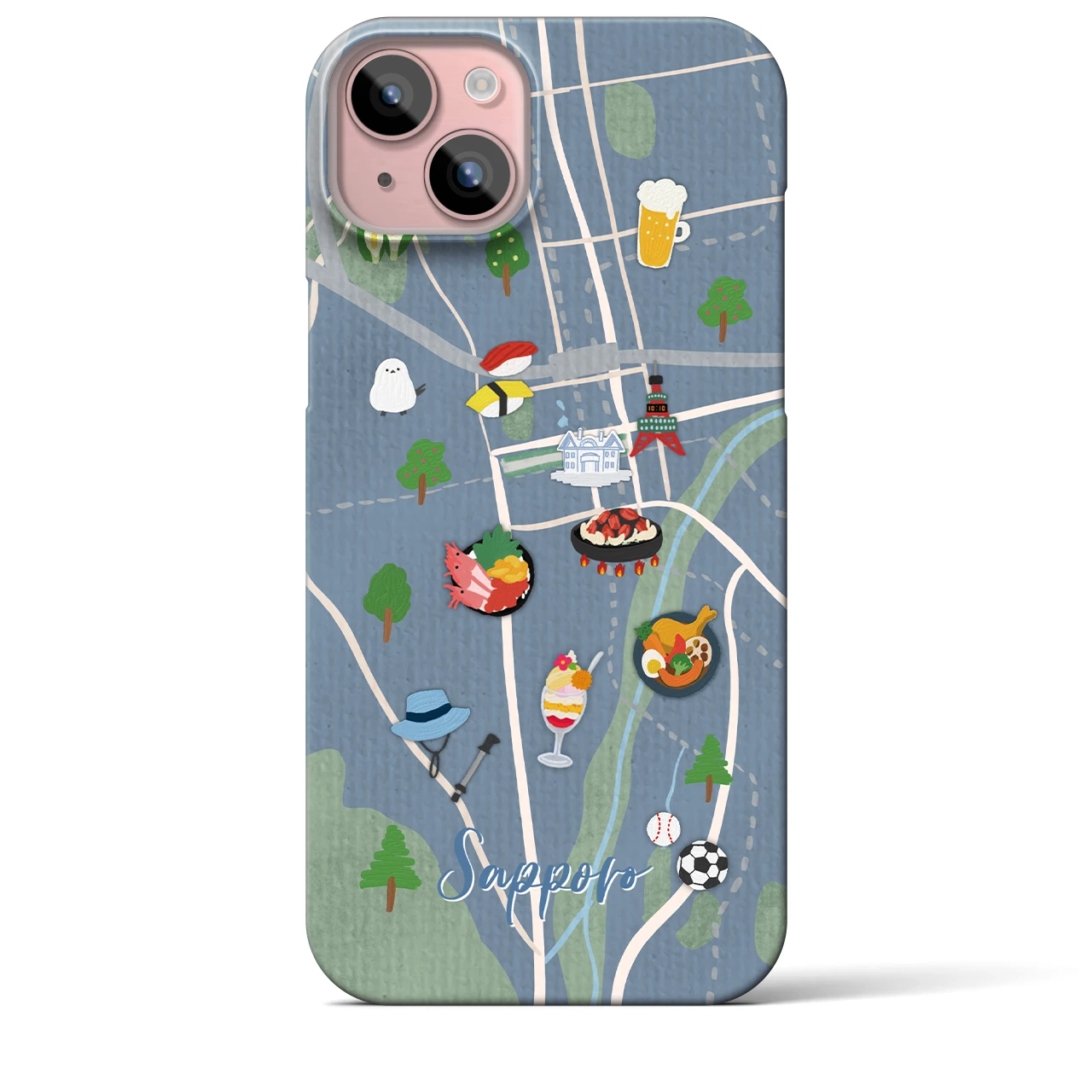 【札幌（Walk &amp; Eat）】Walk &amp; Eat iPhoneケース（バックカバータイプ）ライトブルー・iPhone 15 Plus 用