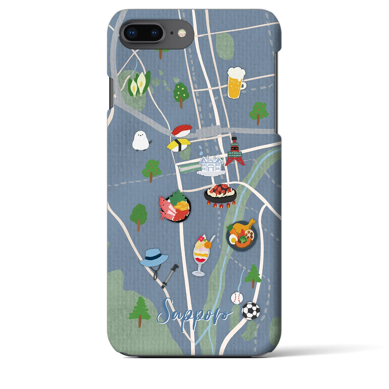 【札幌（Walk &amp; Eat）】Walk &amp; Eat iPhoneケース（バックカバータイプ）ライトブルー・iPhone 8Plus /7Plus / 6sPlus / 6Plus 用