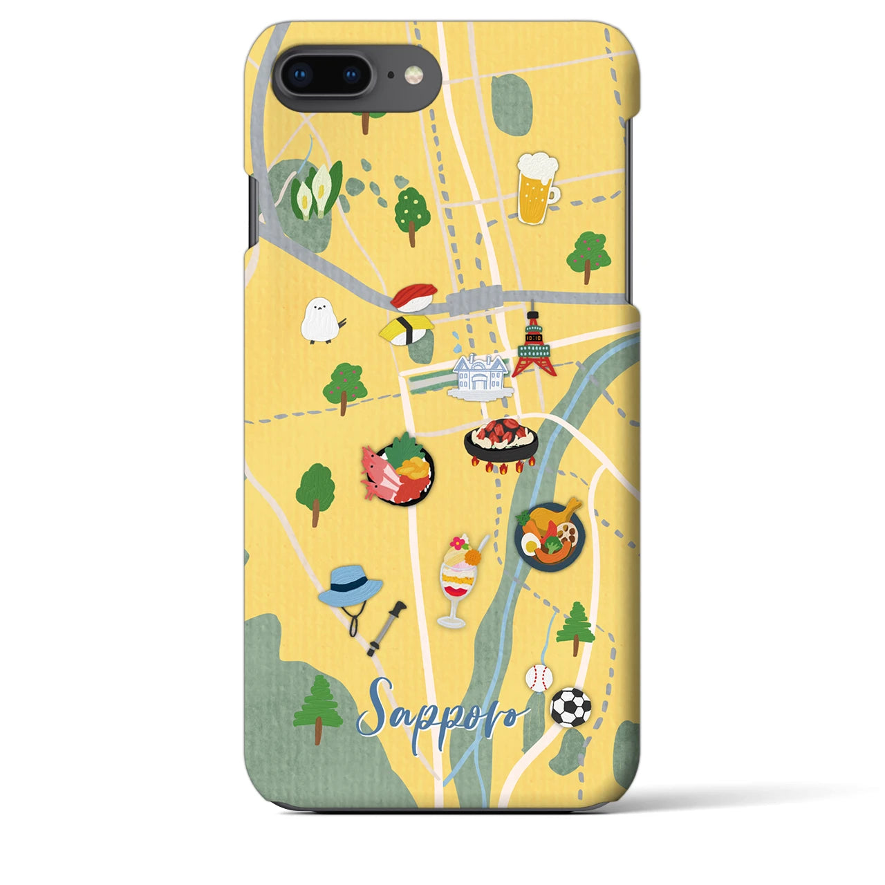 【札幌（Walk &amp; Eat）】Walk &amp; Eat iPhoneケース（バックカバータイプ）ライトイエロー・iPhone 8Plus /7Plus / 6sPlus / 6Plus 用