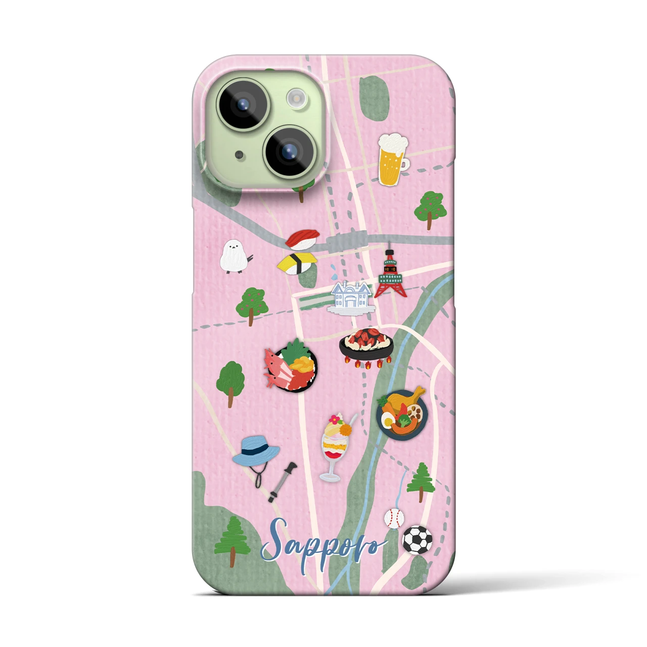 【札幌（Walk &amp; Eat）】Walk &amp; Eat iPhoneケース（バックカバータイプ）ピンク・iPhone 15 用