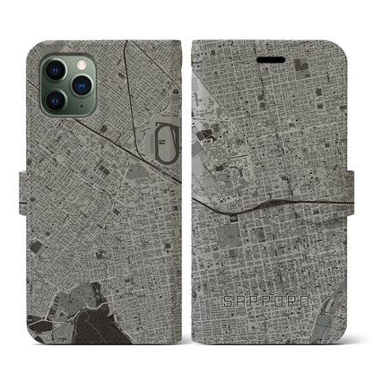 【札幌2（北海道）】地図柄iPhoneケース（手帳タイプ）モノトーン・iPhone 11 Pro 用