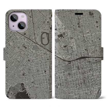 【札幌2（北海道）】地図柄iPhoneケース（手帳タイプ）モノトーン・iPhone 14 用