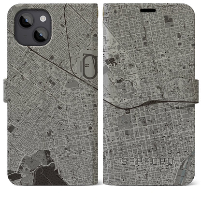 【札幌2（北海道）】地図柄iPhoneケース（手帳タイプ）モノトーン・iPhone 14 Plus 用