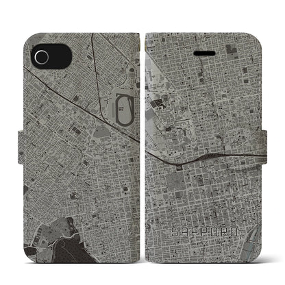 【札幌2（北海道）】地図柄iPhoneケース（手帳タイプ）モノトーン・iPhone SE（第3 / 第2世代） / 8 / 7 / 6s / 6 用