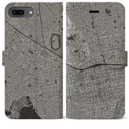 【札幌2（北海道）】地図柄iPhoneケース（手帳タイプ）モノトーン・iPhone 8Plus /7Plus / 6sPlus / 6Plus 用