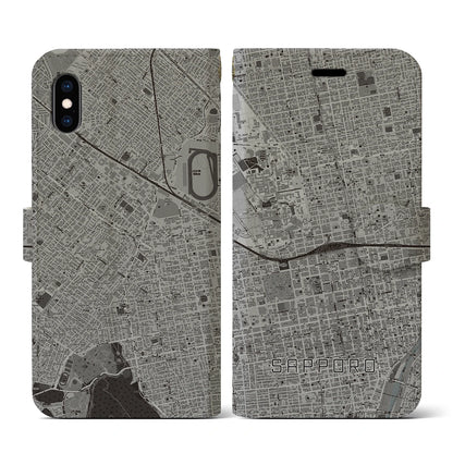 【札幌2（北海道）】地図柄iPhoneケース（手帳タイプ）モノトーン・iPhone XS / X 用