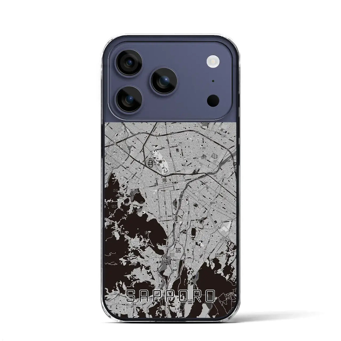 【札幌3（北海道）】地図柄iPhoneケース（クリアタイプ）モノトーン・iPhone 17 Pro Max 用